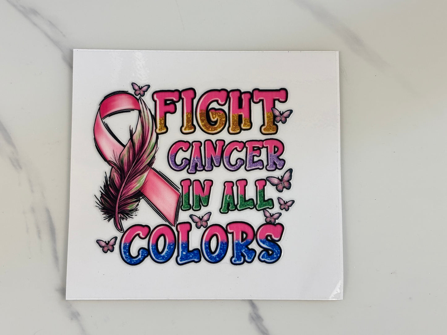 Fight cancer decal feather and hearts