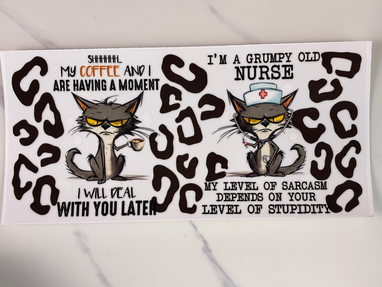 Grumpy coffee loving nurse cat