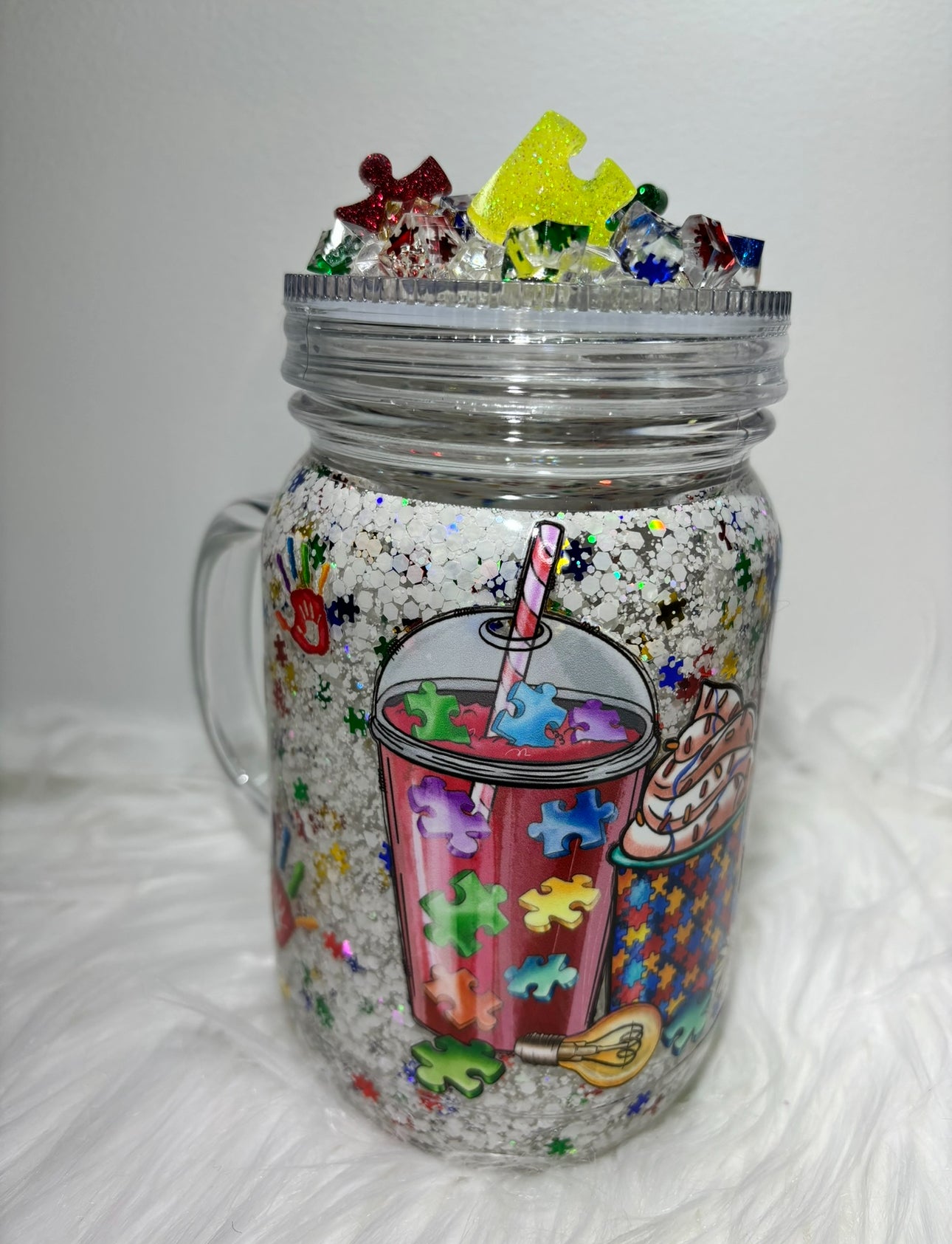 Autism mason jar, snow globe