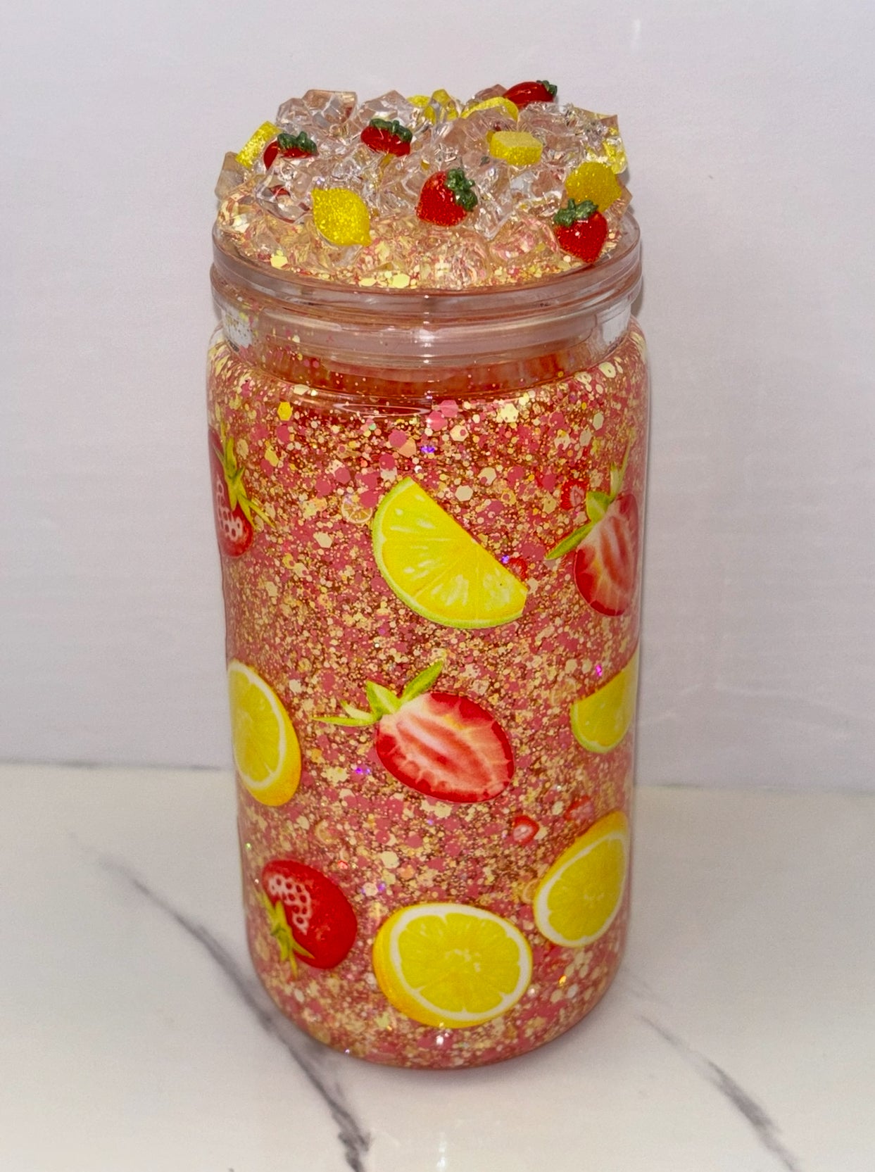 Strawberry lemonade snow globe