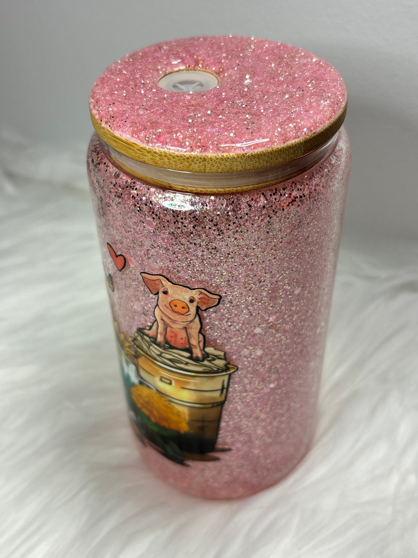 Piggy coffee glitter glass can