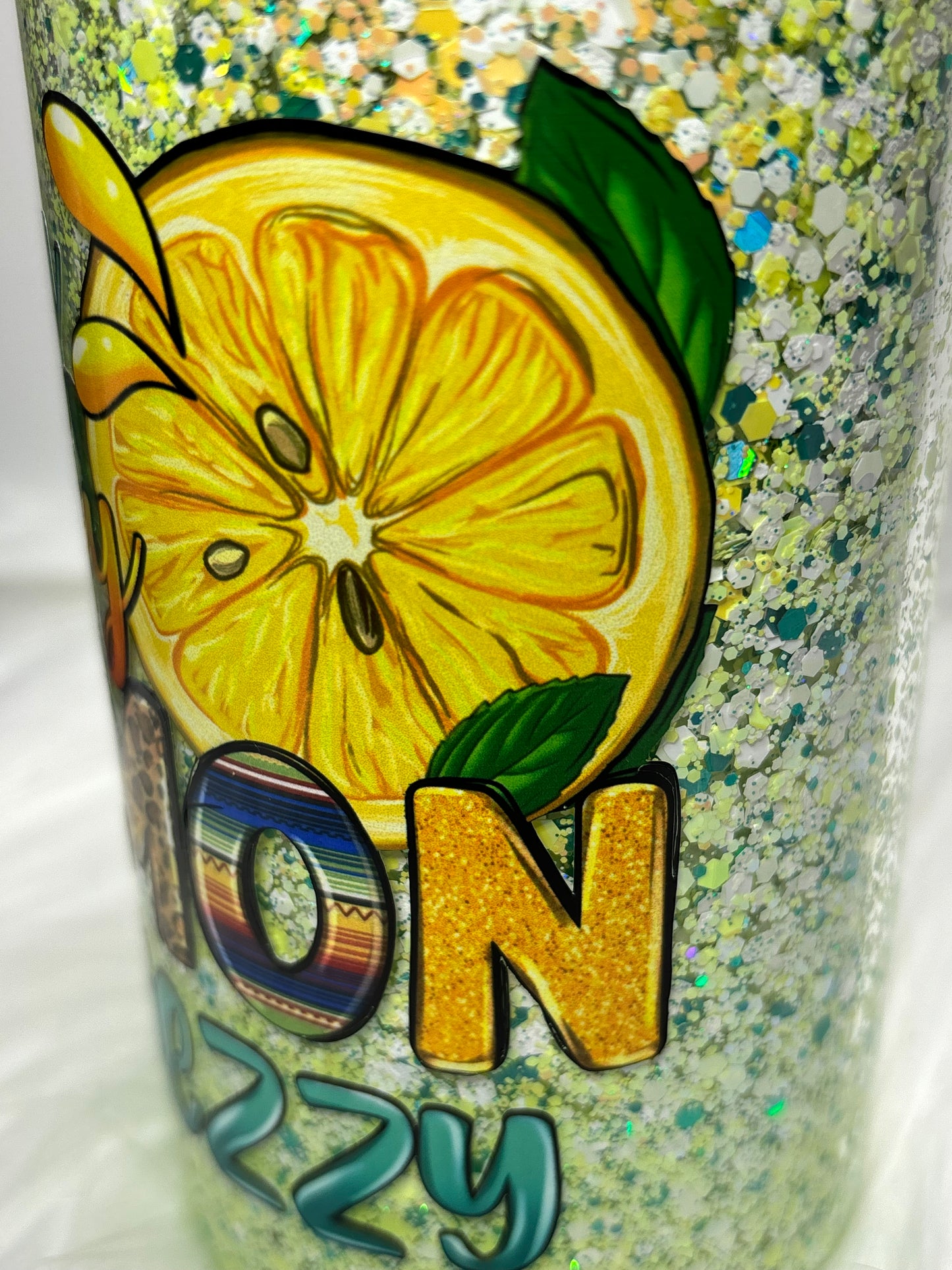 Lemon squezzy glitter glass can