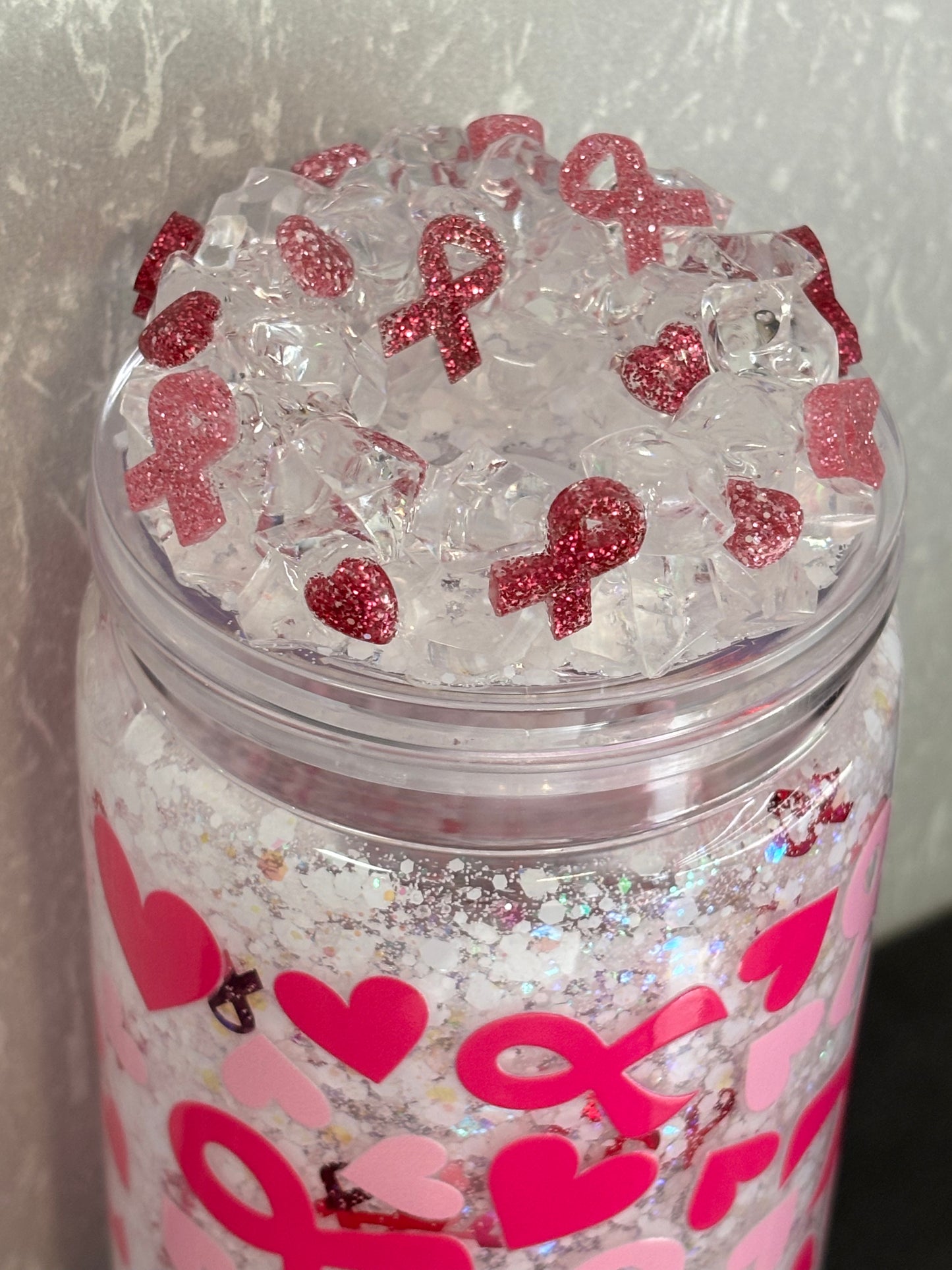 Breast cancer ribbon, snow globe cup
