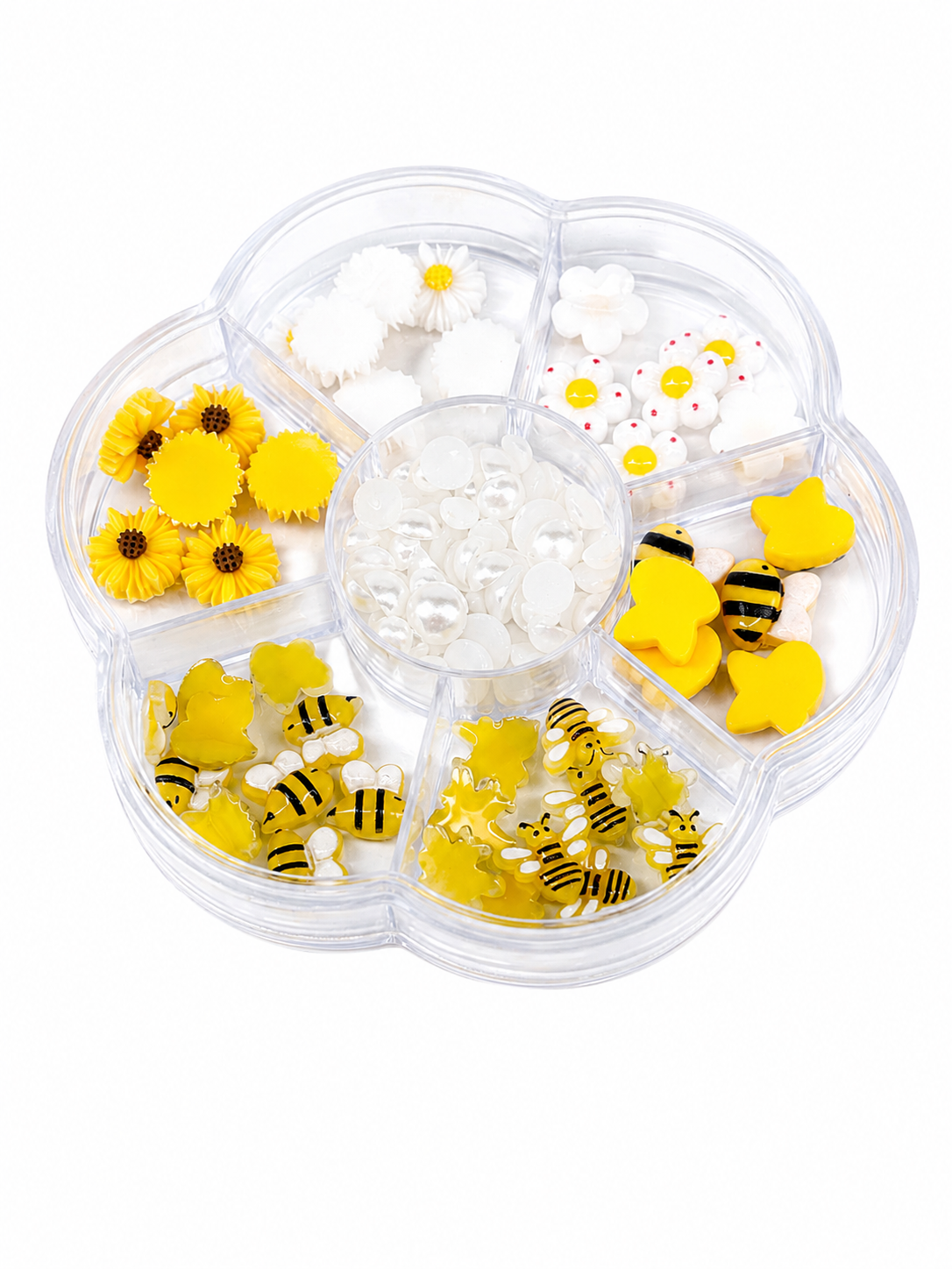 Bees, flowers, and flat-back pearls