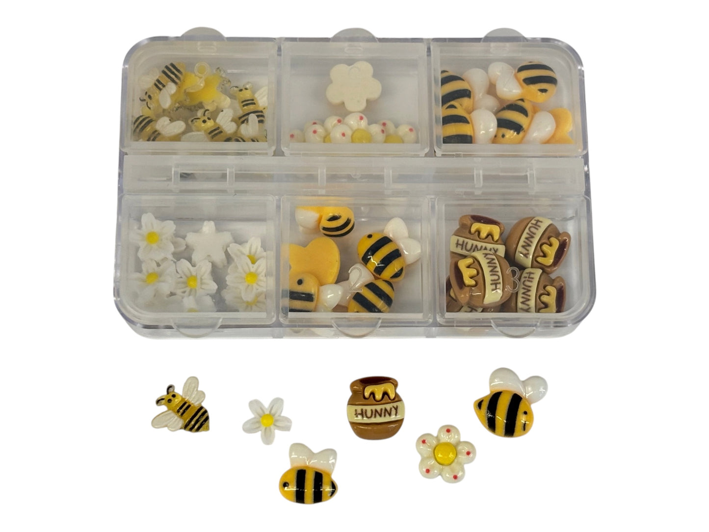 Bees, flowers, and honey pot charms
