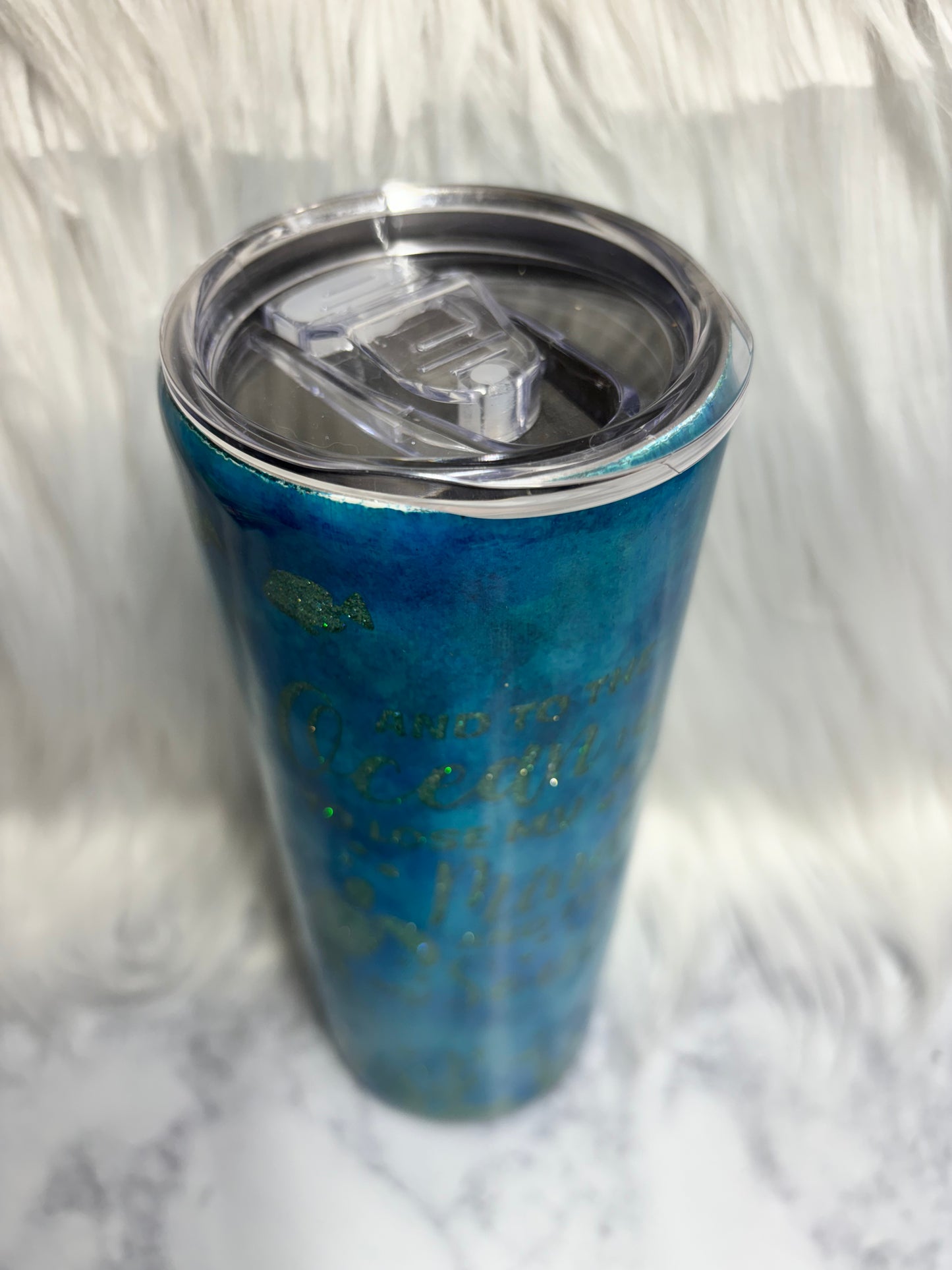 To the ocean I go 20oz snow globe tumbler.