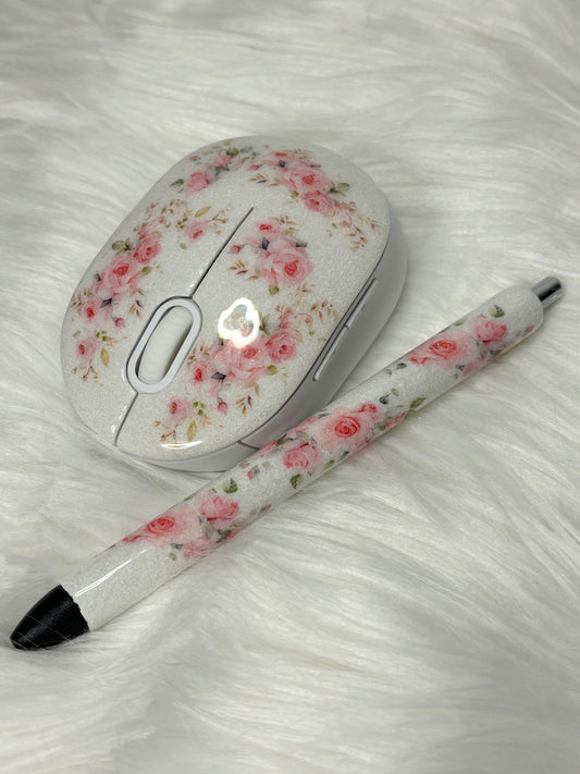 Pink rose wireless mouse set