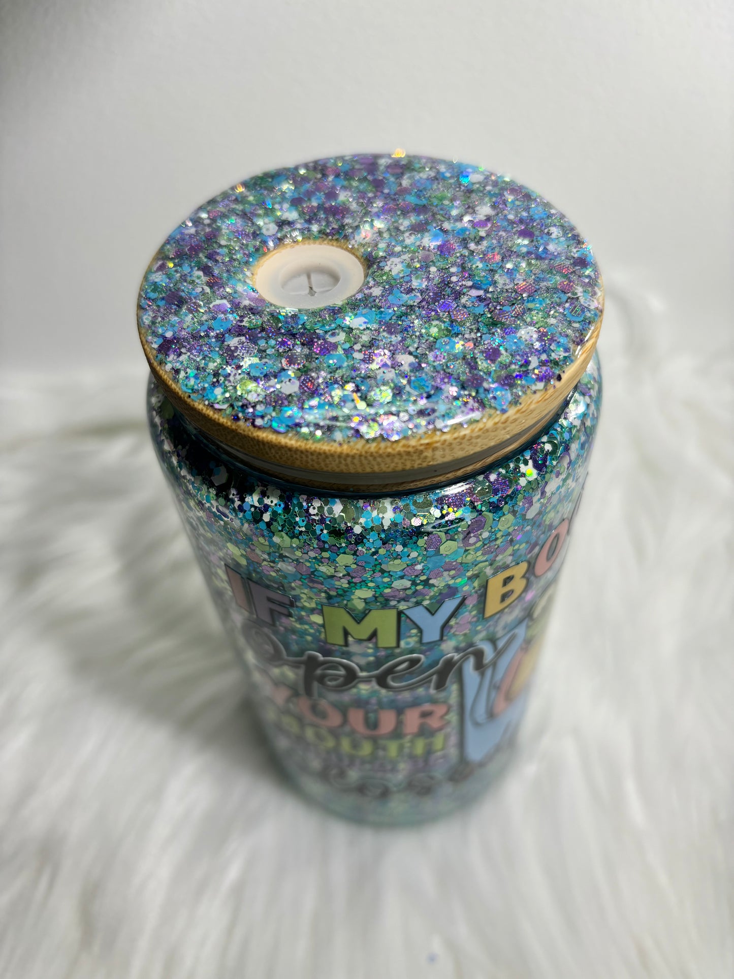 Book loving frog Glitter glass can
