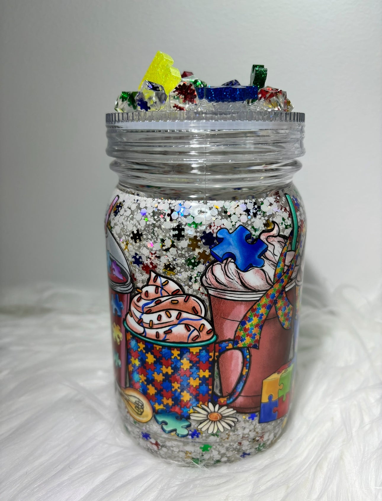 Autism mason jar, snow globe