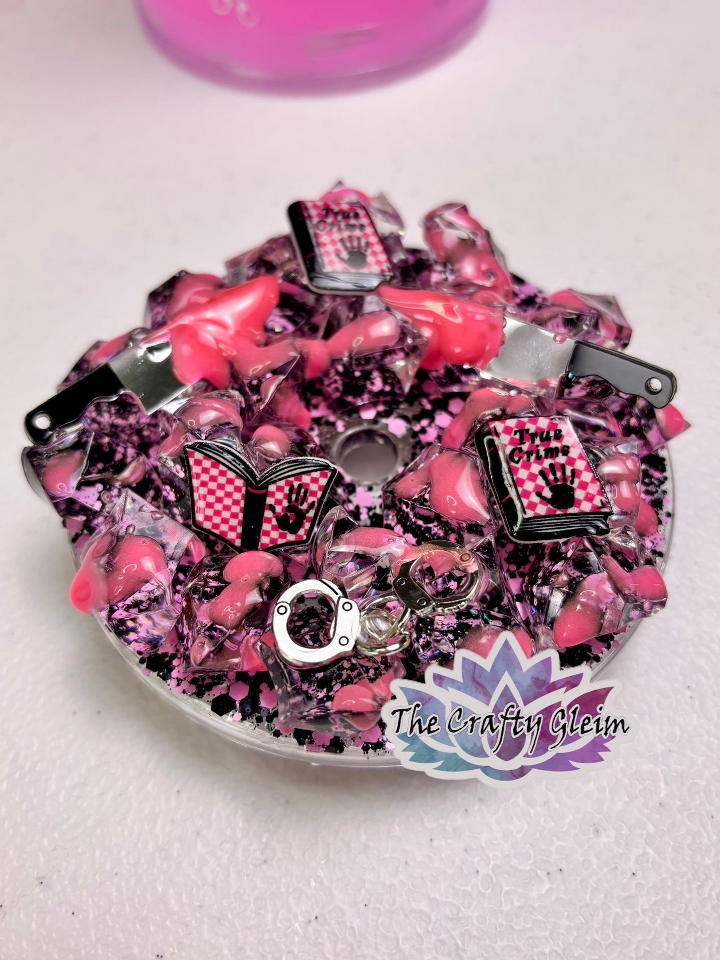 24oz True Crime book lover lava drip snow globe