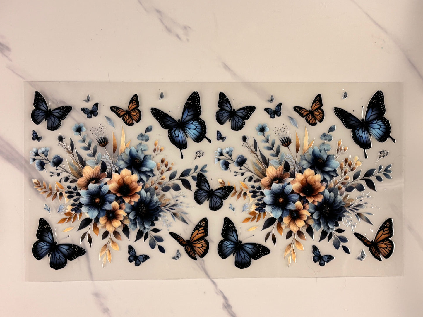 ￼ navy blue butterflies and flowers