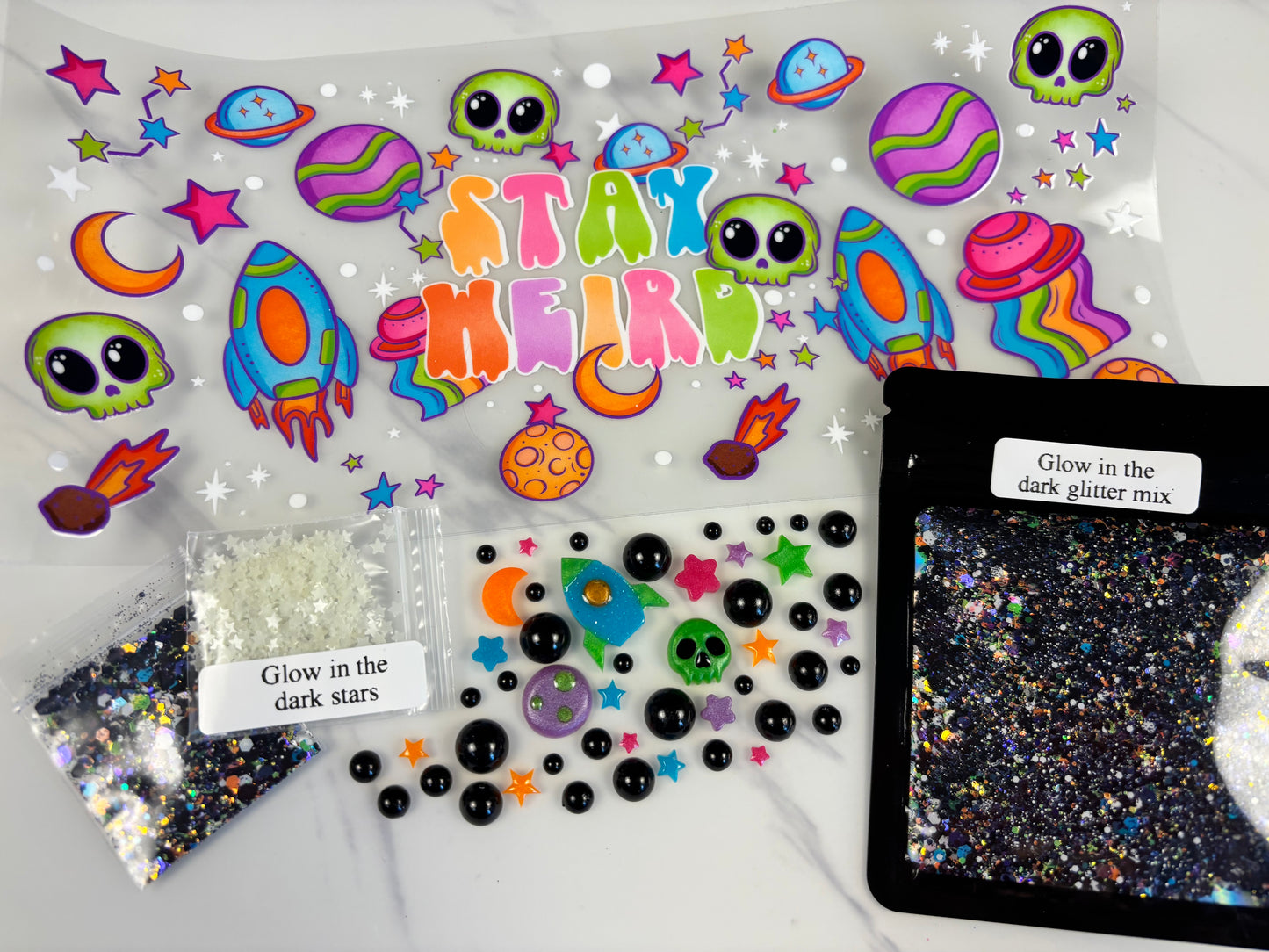 Stay weird, glowing snow globe kit