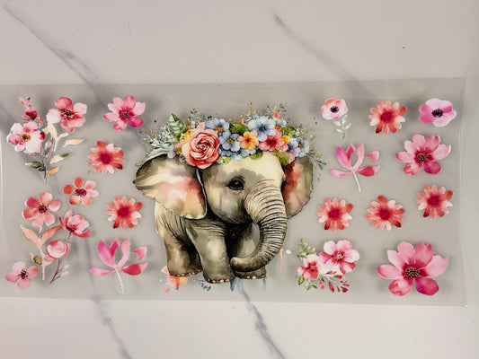 Pink flowers and elephant