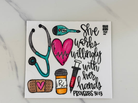She works willingly with her hands decal