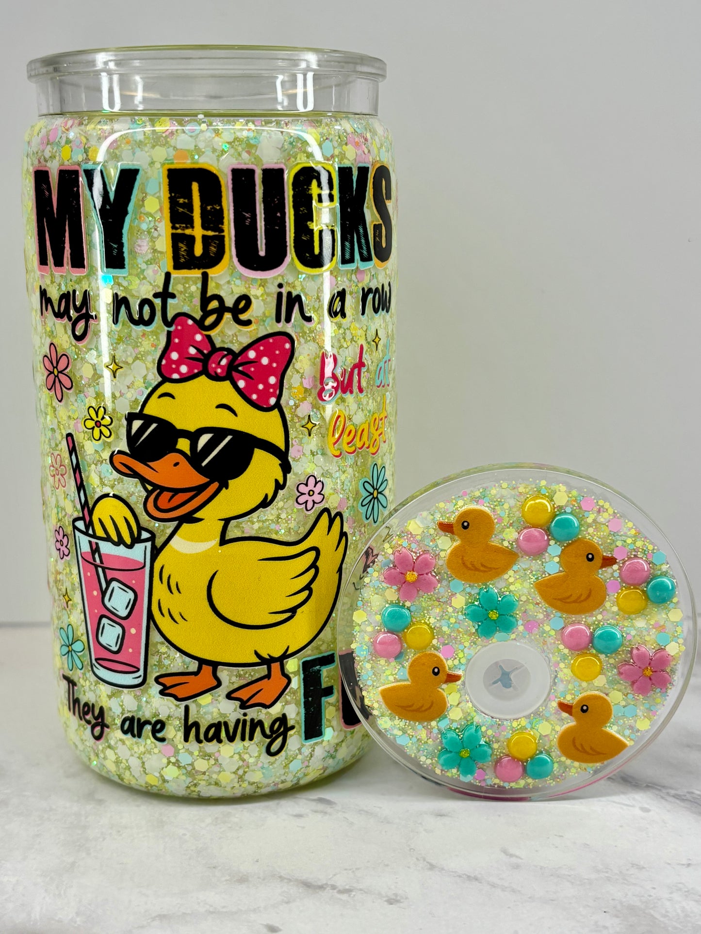 Ducks in a row snow globe cup