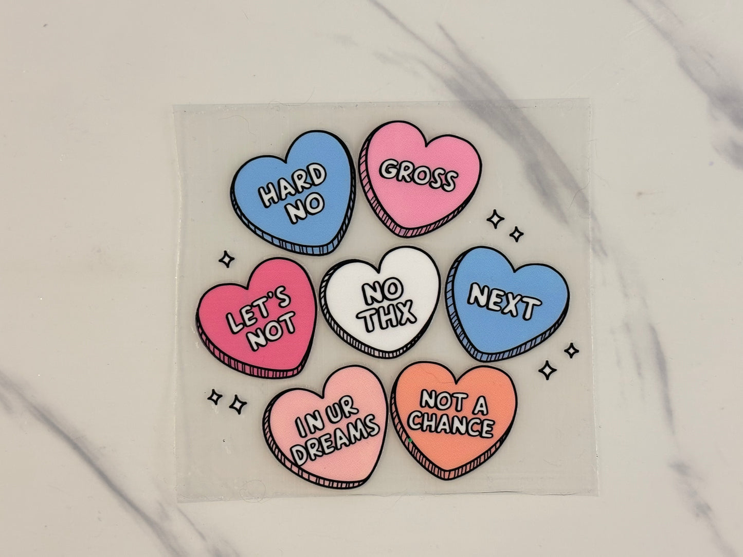 Rejection hearts decal