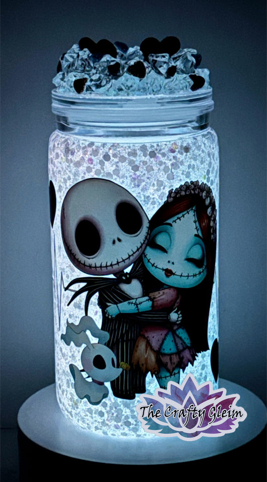 Skeletons in love snow globe cup featuring shades