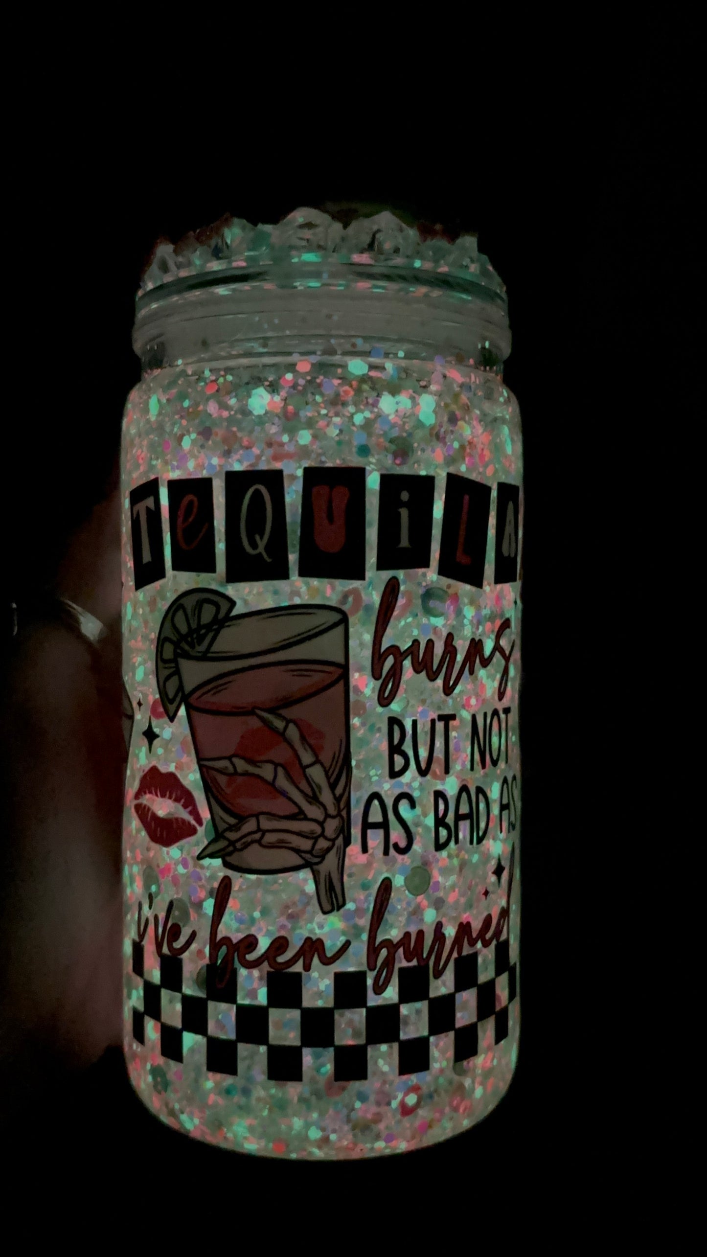 Tequila burns glow in the dark snow globe