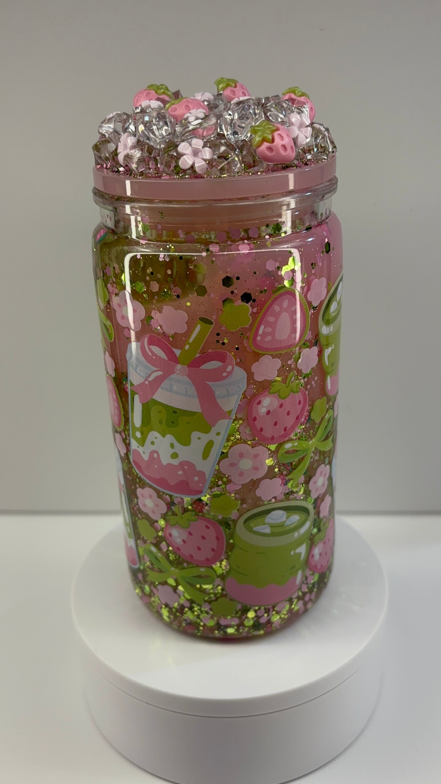 Strawberry Matcha dual lava kit. Available in a 16oz or 20oz kit.