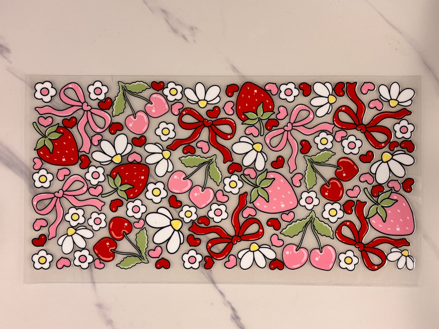 Strawberries, cherries, and flowers