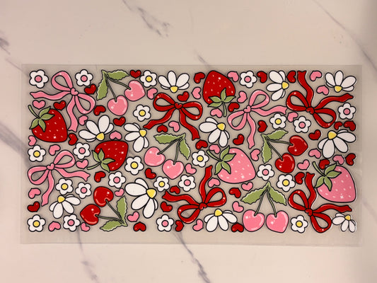 Strawberries, cherries, and flowers