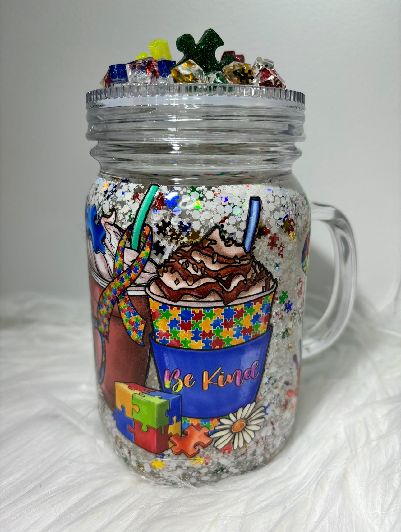 Autism mason jar, snow globe
