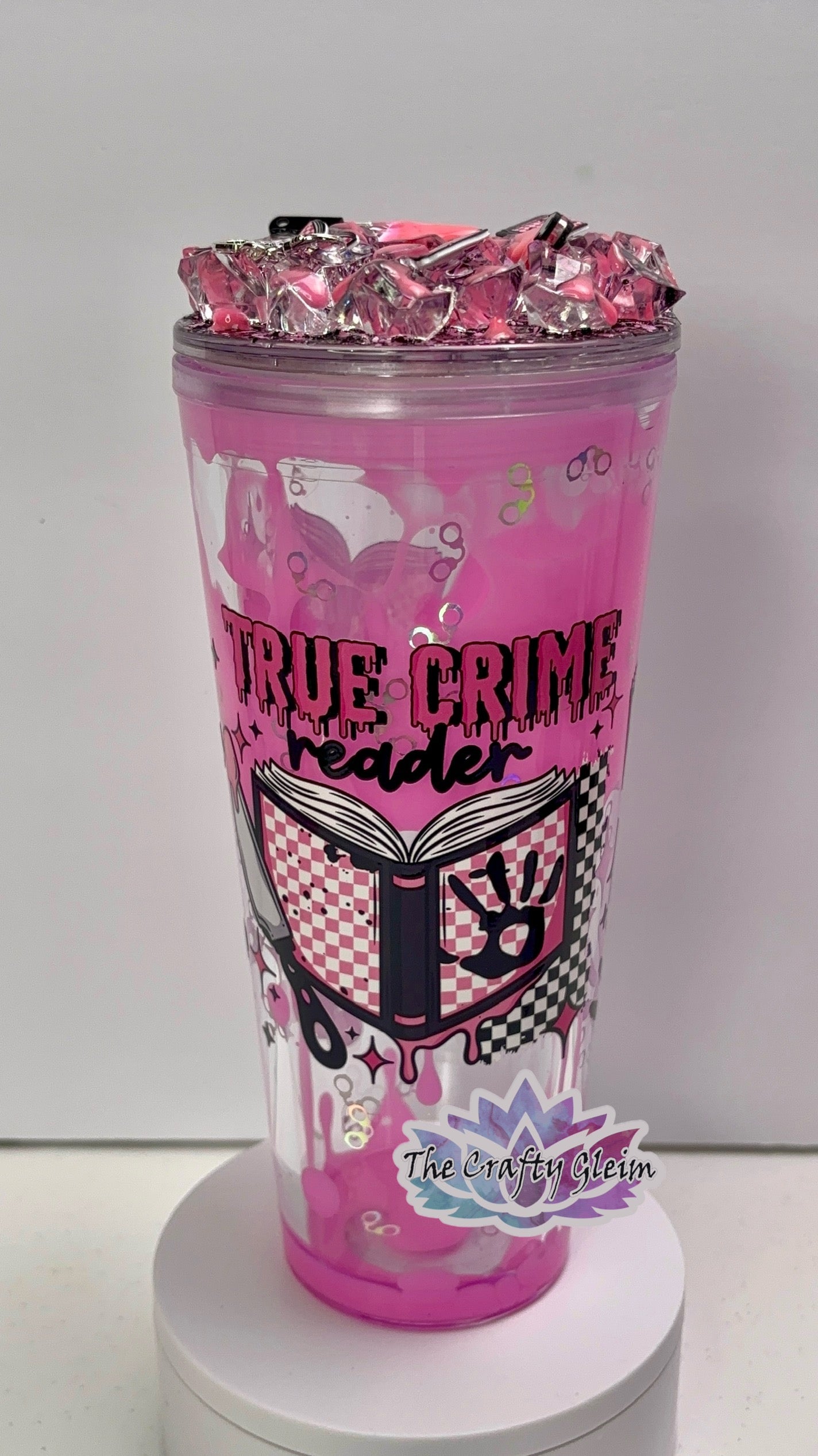 24oz True Crime book lover lava drip snow globe