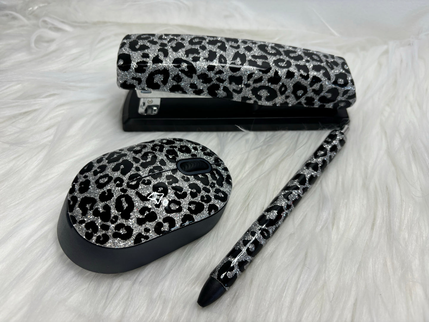Black and silver cheetah stapler