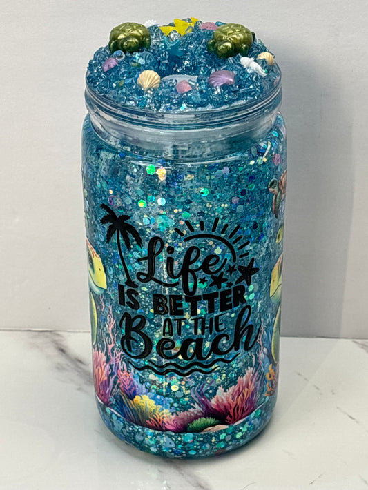 Life is better at the beach snow globe cup