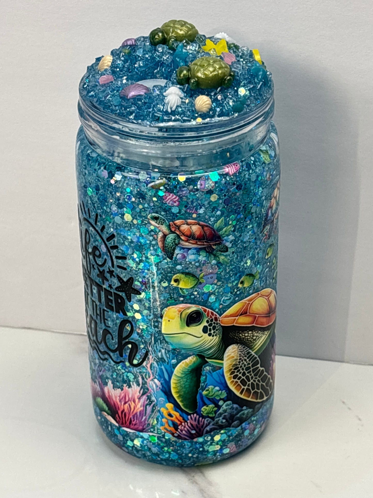 Life is better at the beach snow globe cup
