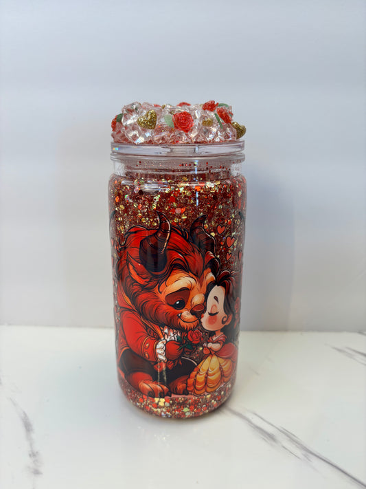 Beauty and her sweet beast snow globe cup