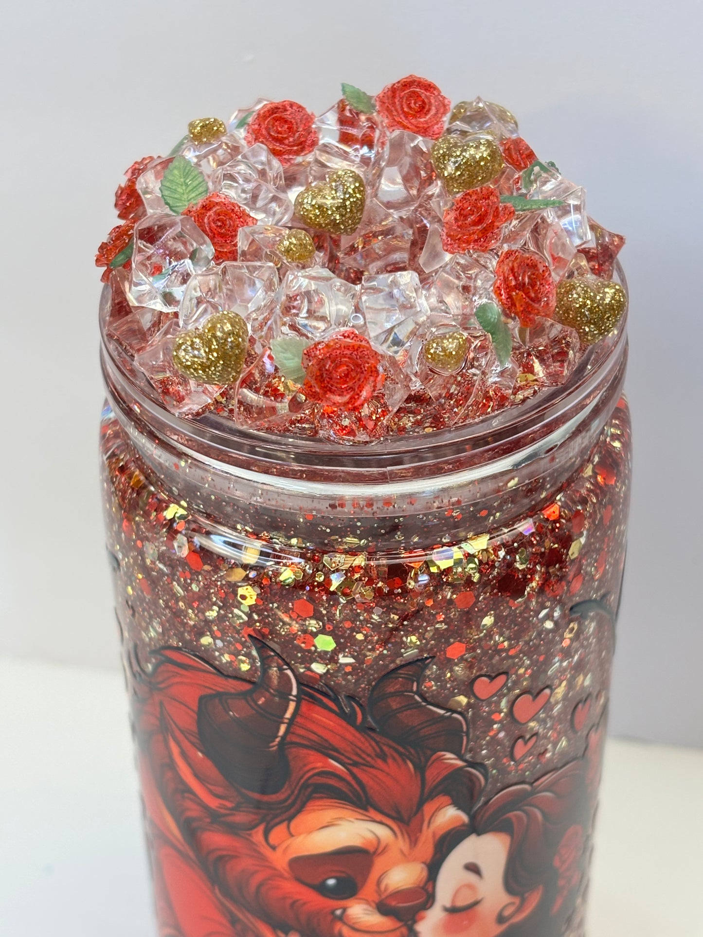 Beauty and her sweet beast snow globe cup