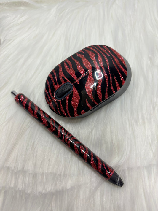 Hot pink and black zebra wireless mouse set