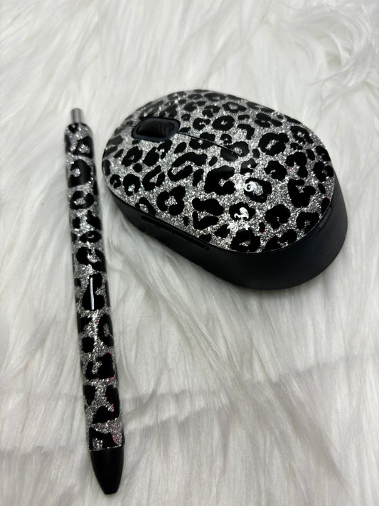 Black and silver cheetah wireless mouse set.