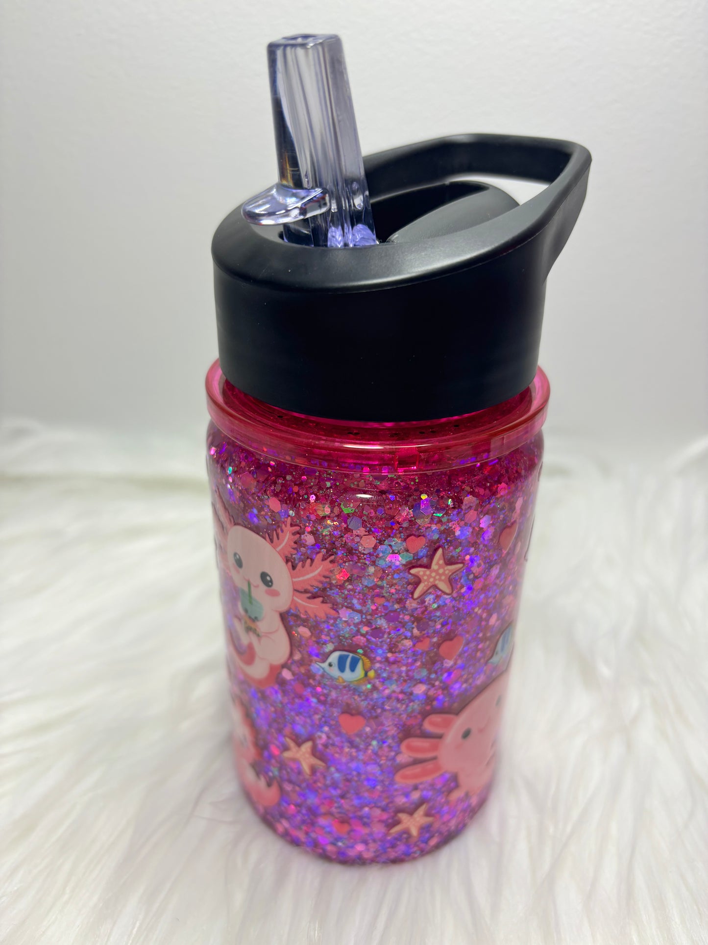 Pretty in pink Axolotl water bottle snow globe