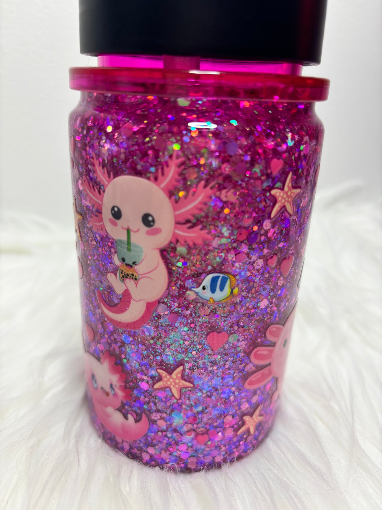 Pretty in pink Axolotl water bottle snow globe