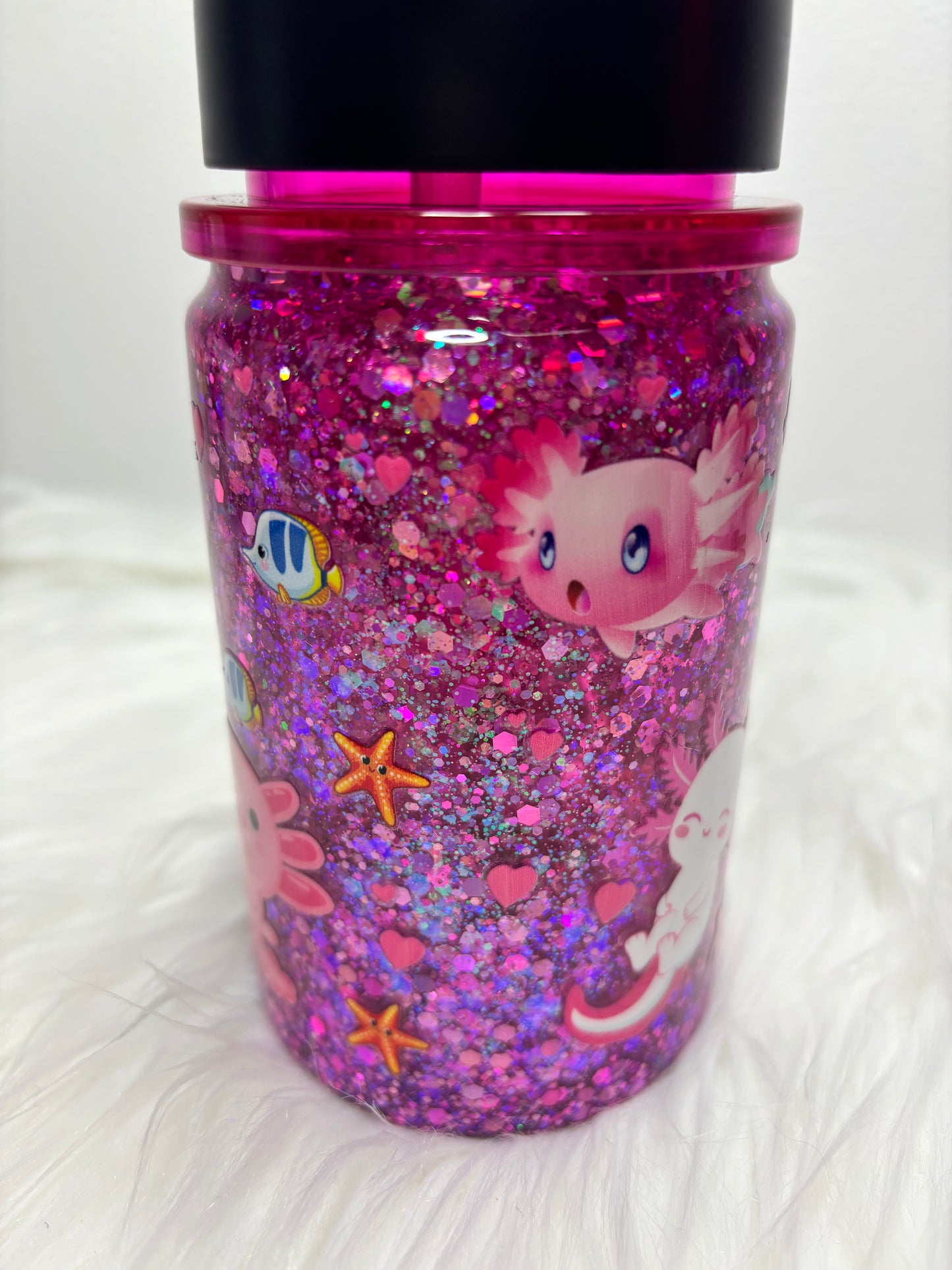 Pretty in pink Axolotl water bottle snow globe