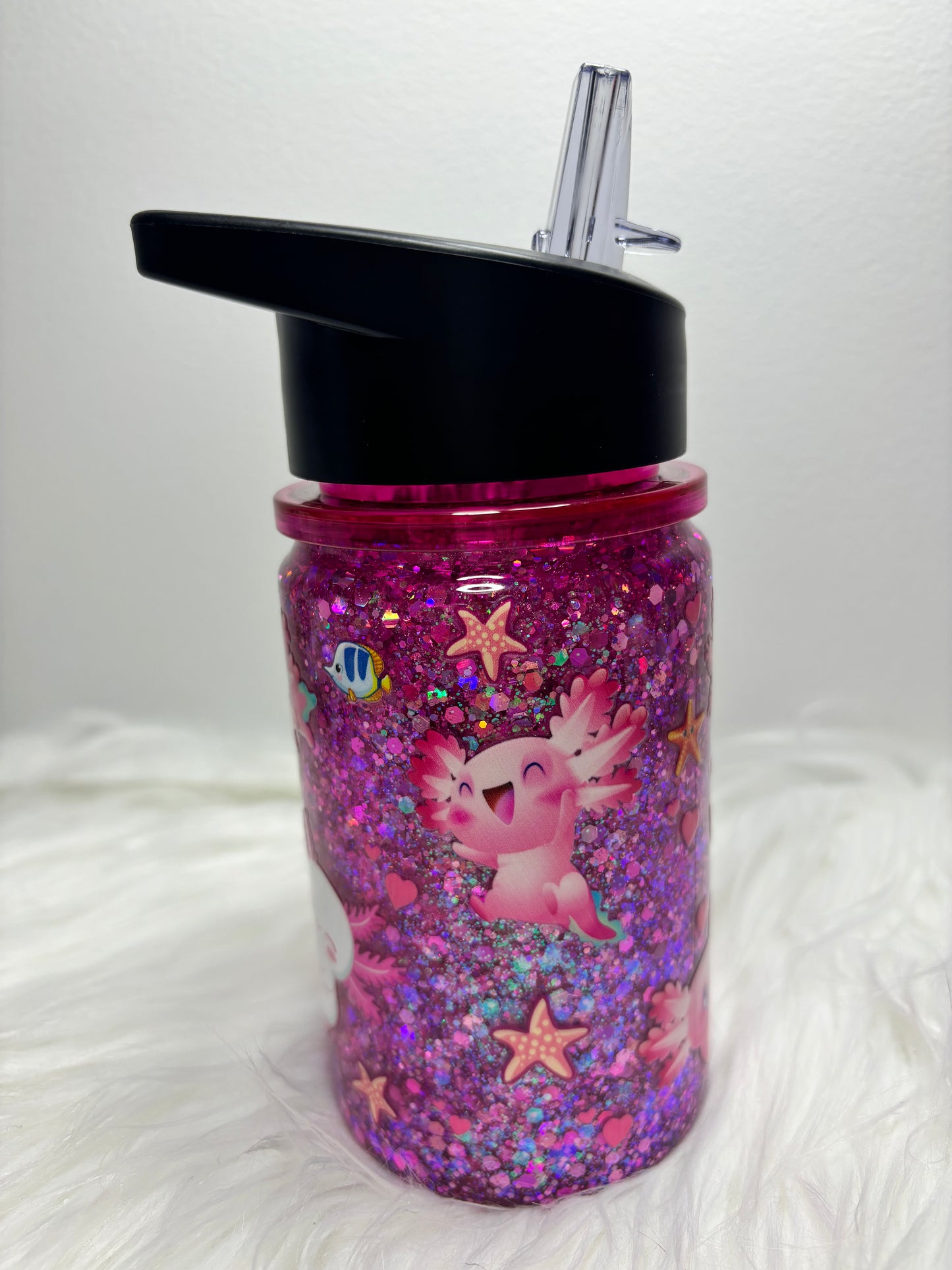 Pretty in pink Axolotl water bottle snow globe