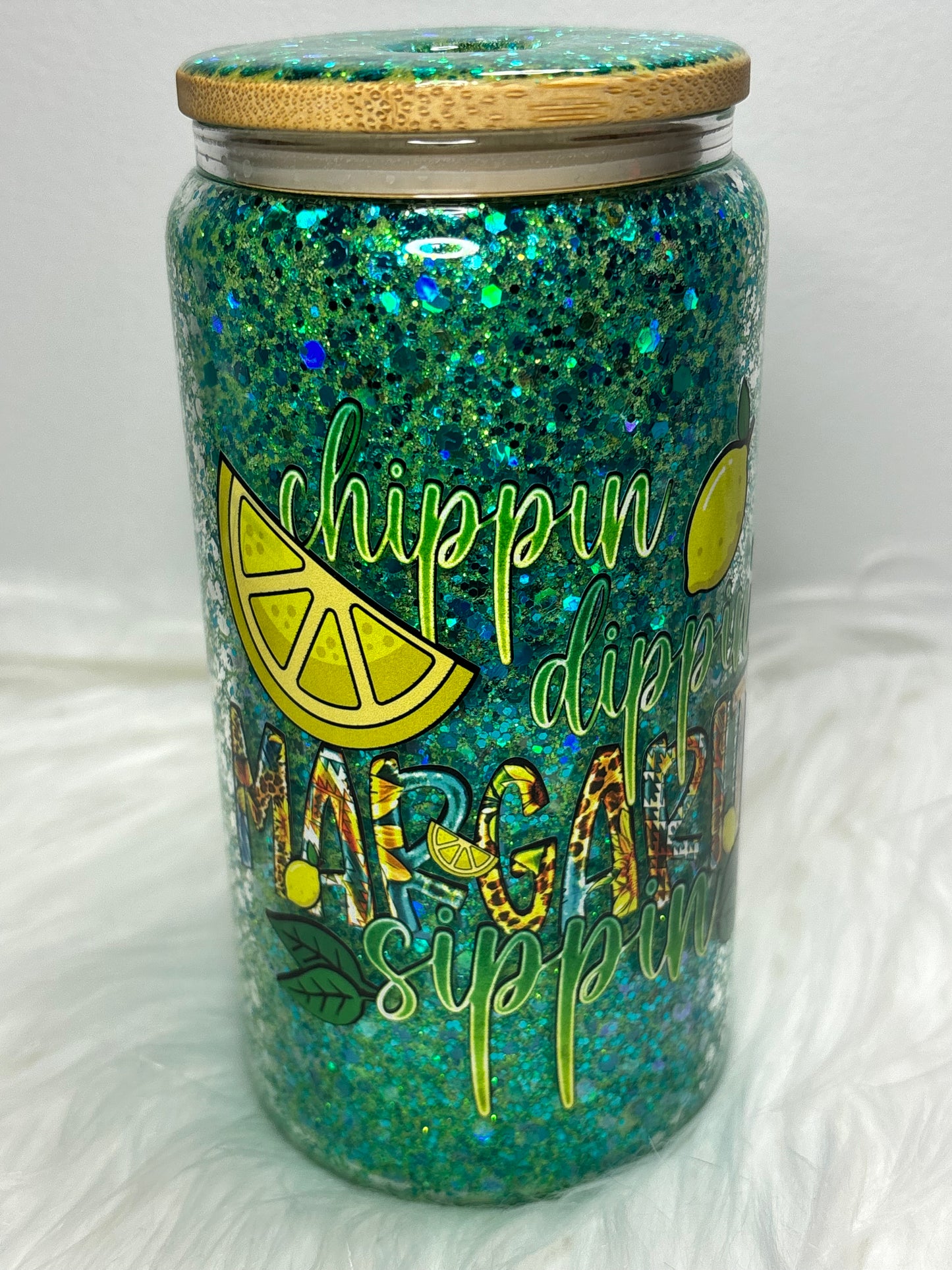 Margarita time glitter glass can