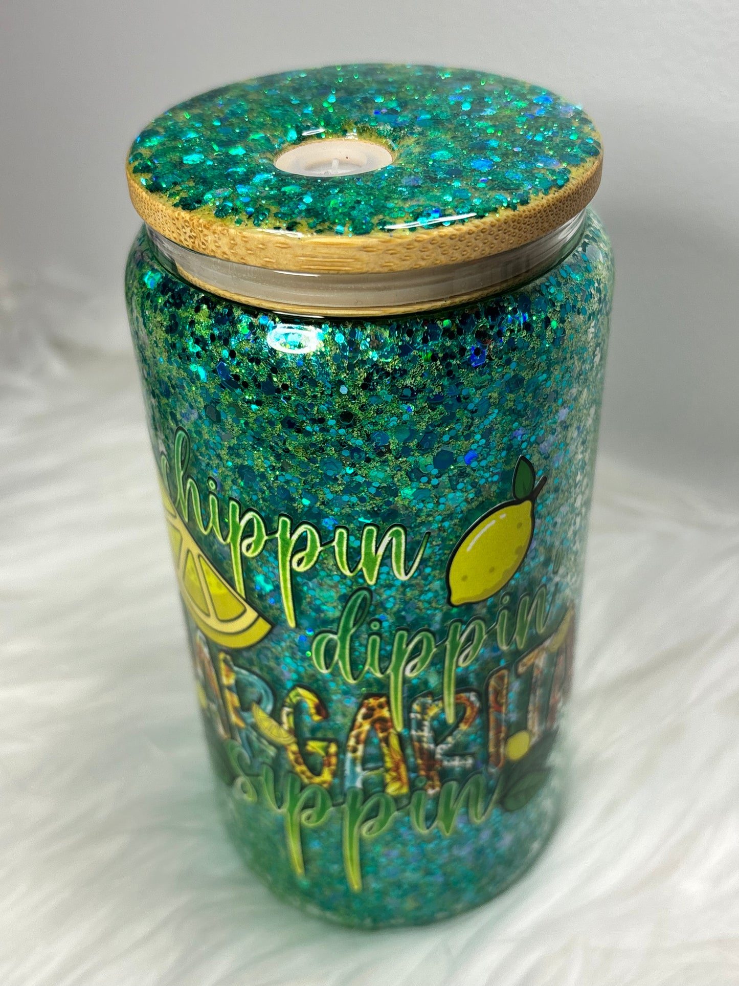 Margarita time glitter glass can