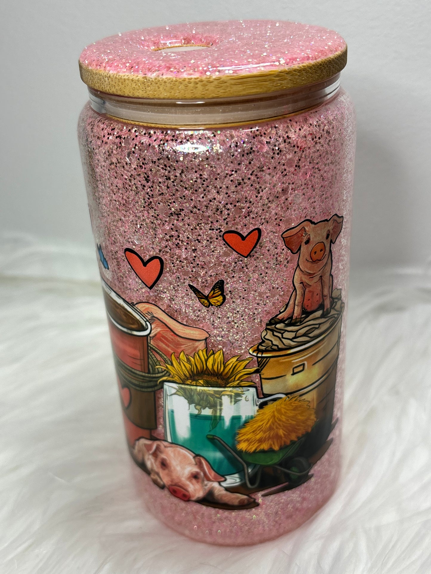 Piggy coffee glitter glass can