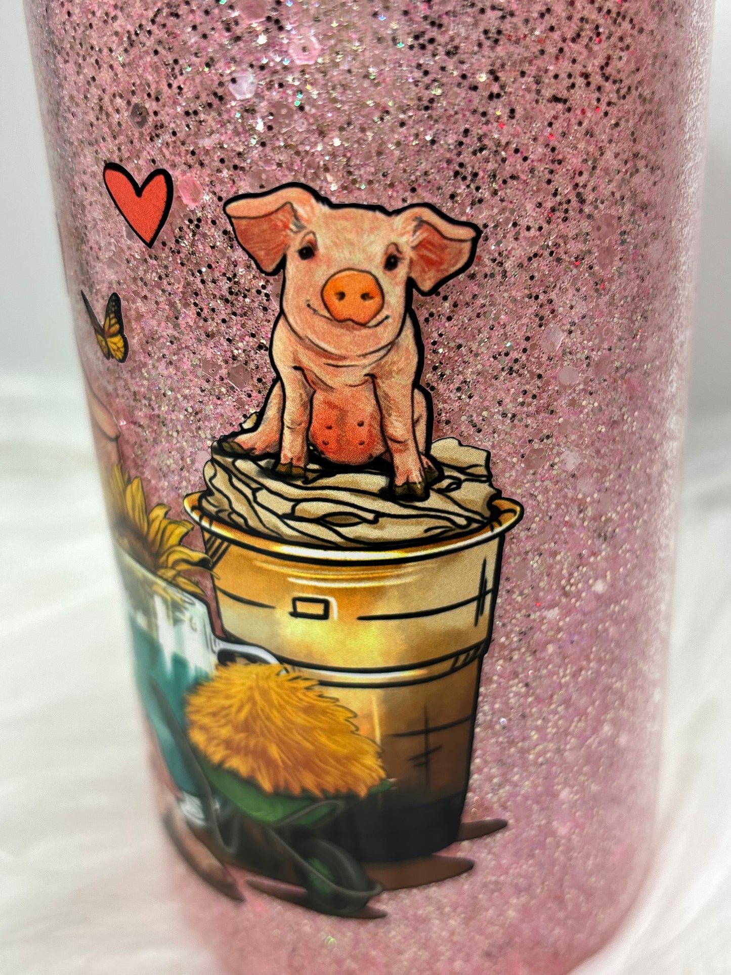 Piggy coffee glitter glass can