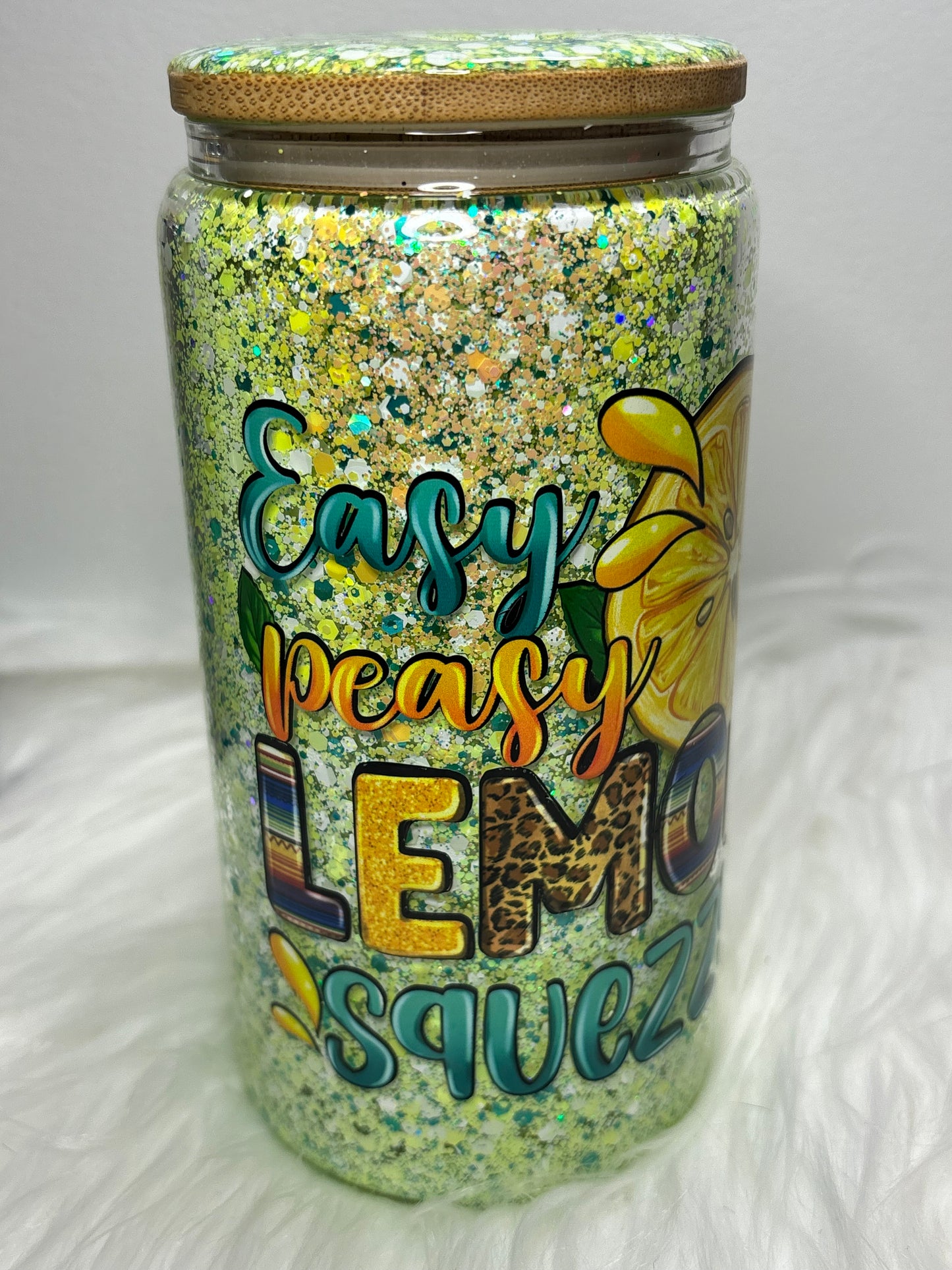 Lemon squezzy glitter glass can