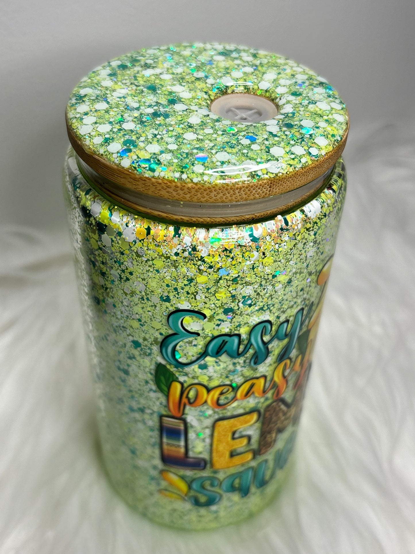 Lemon squezzy glitter glass can