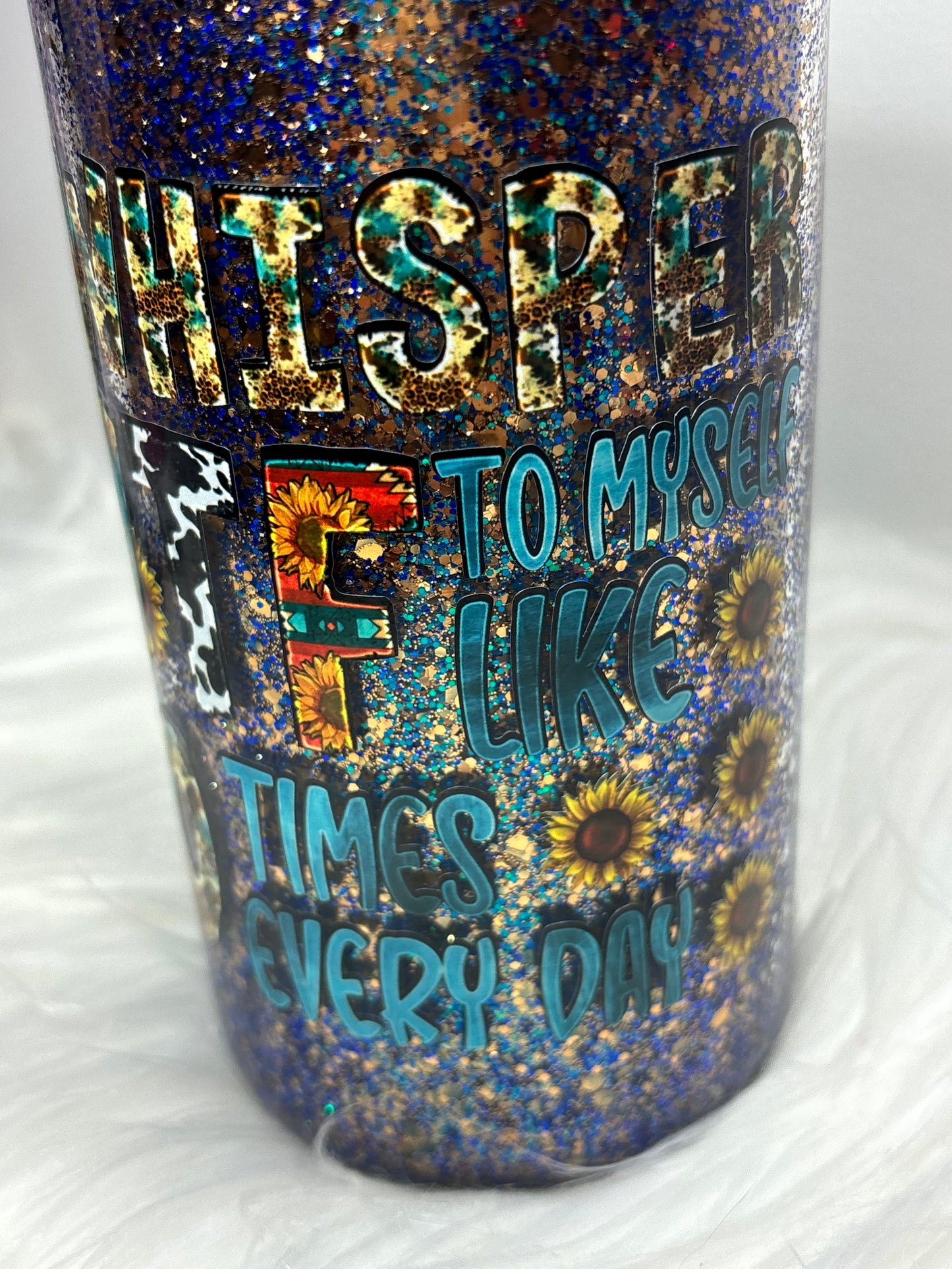 I whisper WTF glitter glass can