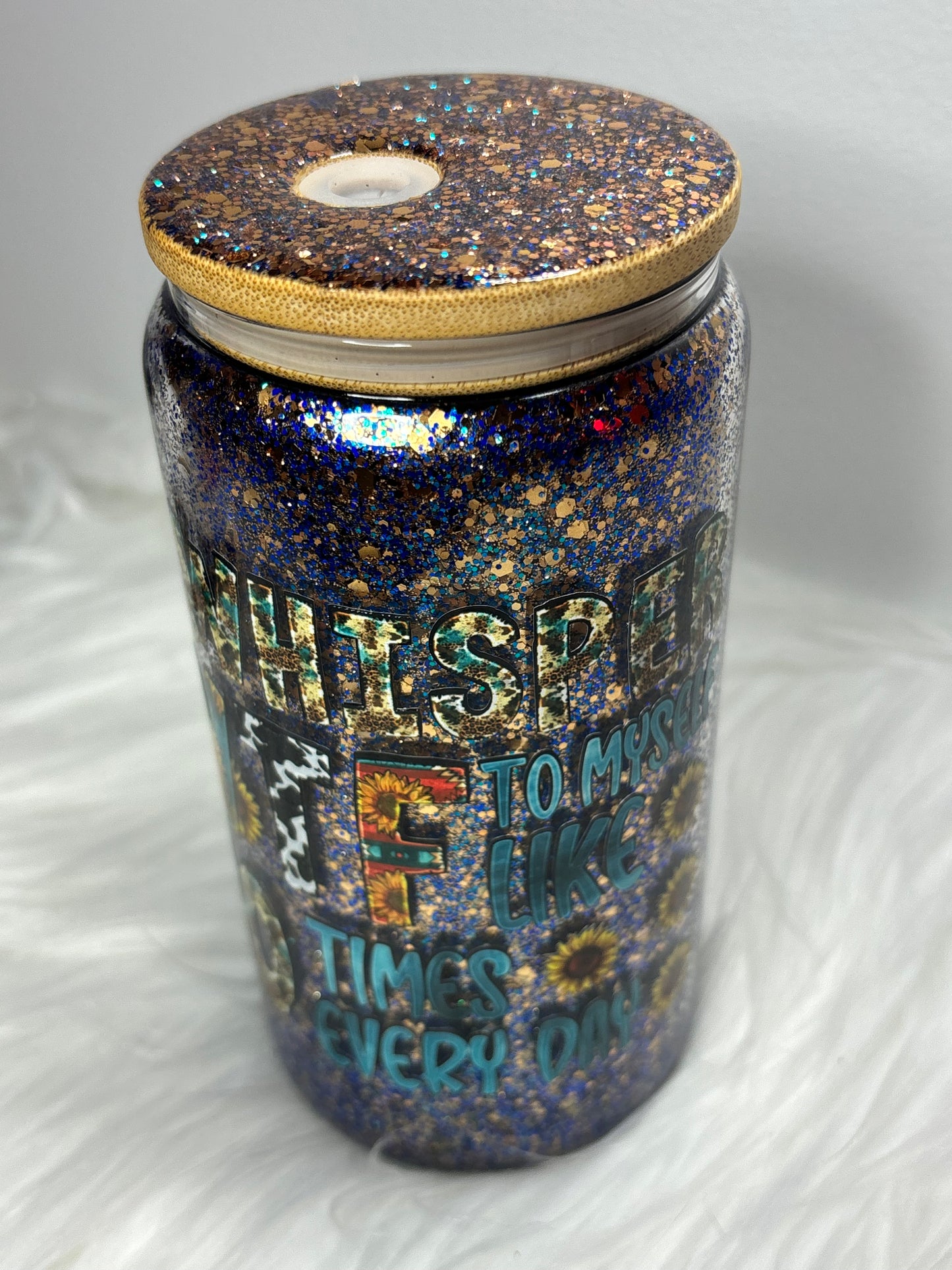 I whisper WTF glitter glass can