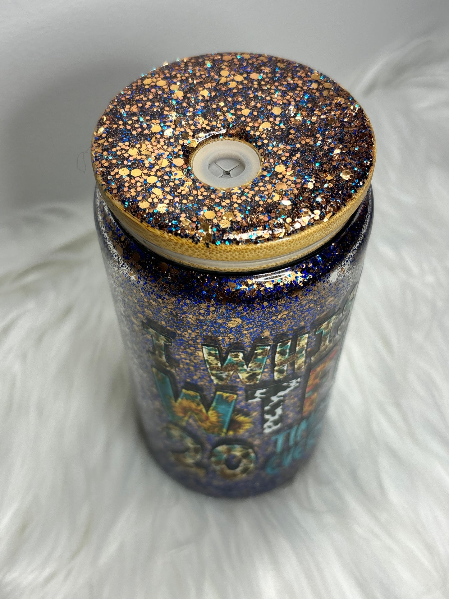 I whisper WTF glitter glass can