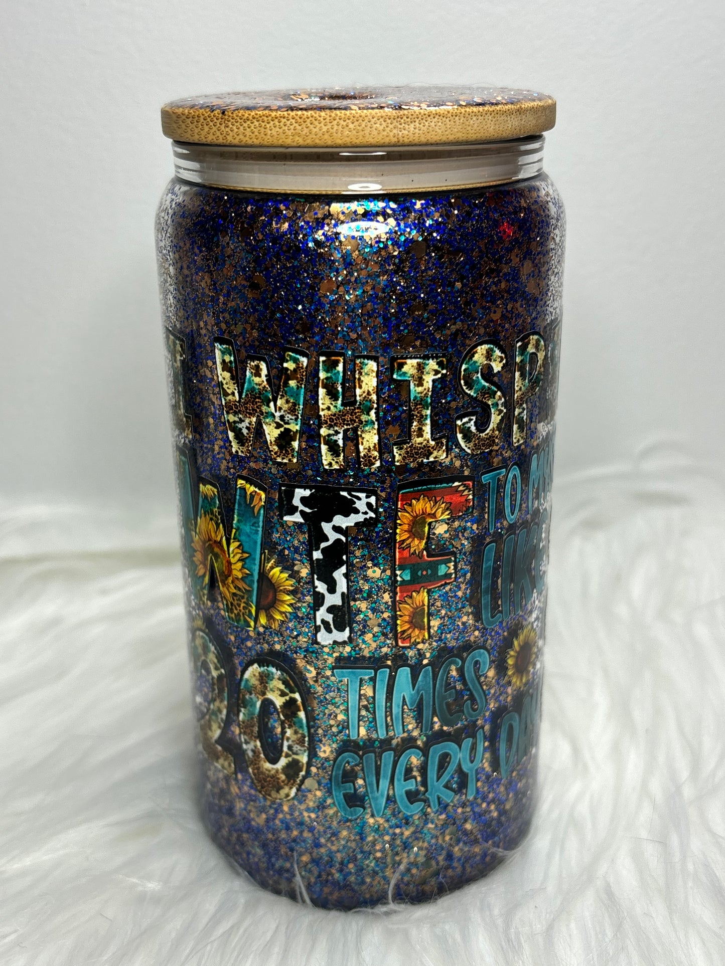 I whisper WTF glitter glass can