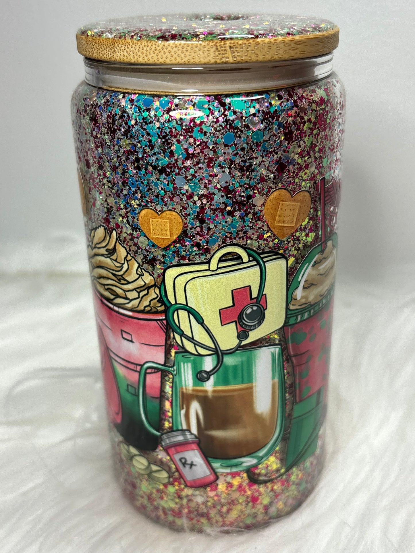 Pharmacy glitter glass can.