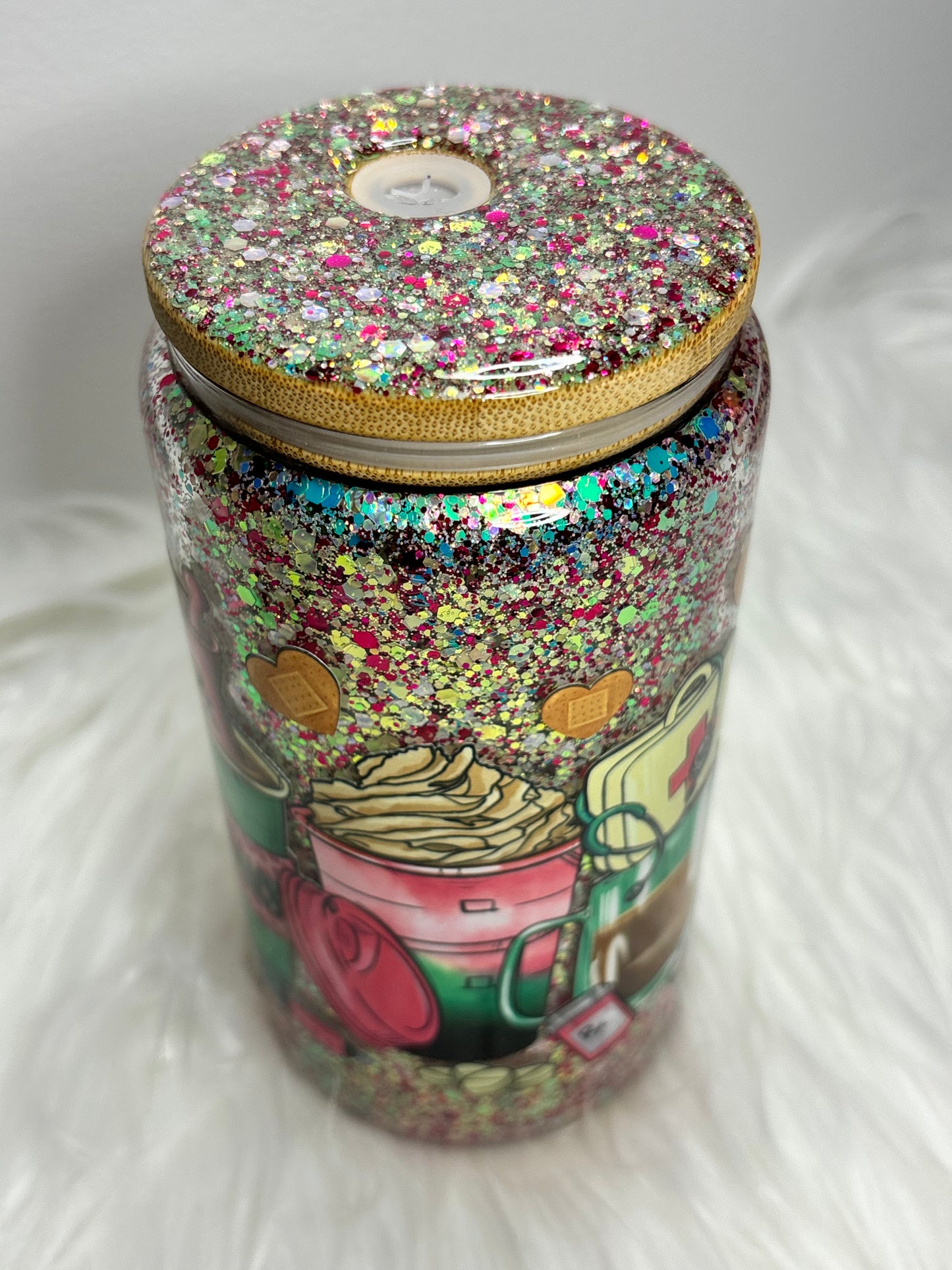 Pharmacy glitter glass can.